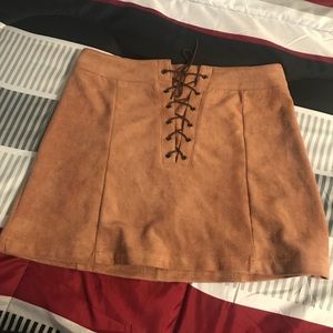 Faux suede-lace up mini skirt